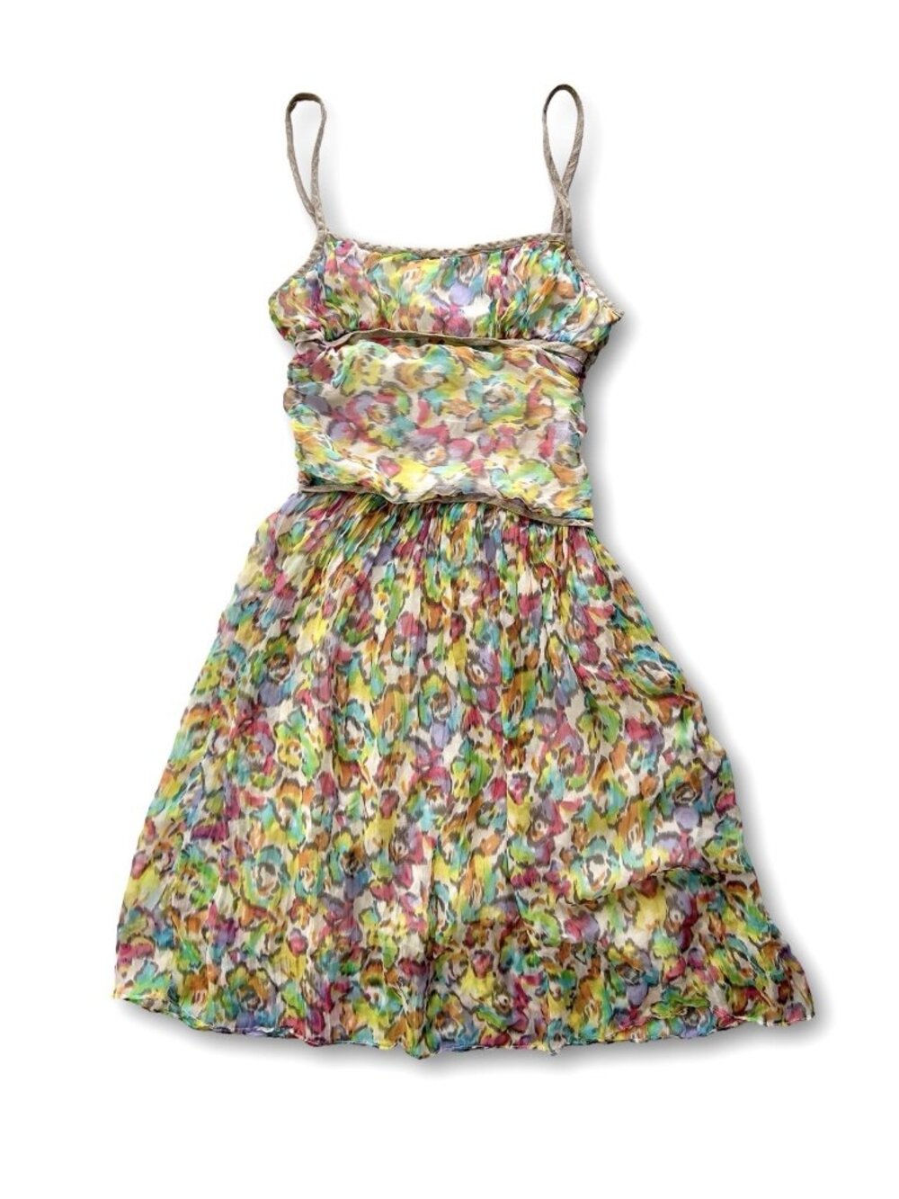 Vintage 90s Y2K Cynthia Rowley Silk Flowy Multi Color Summer Dress Size 4